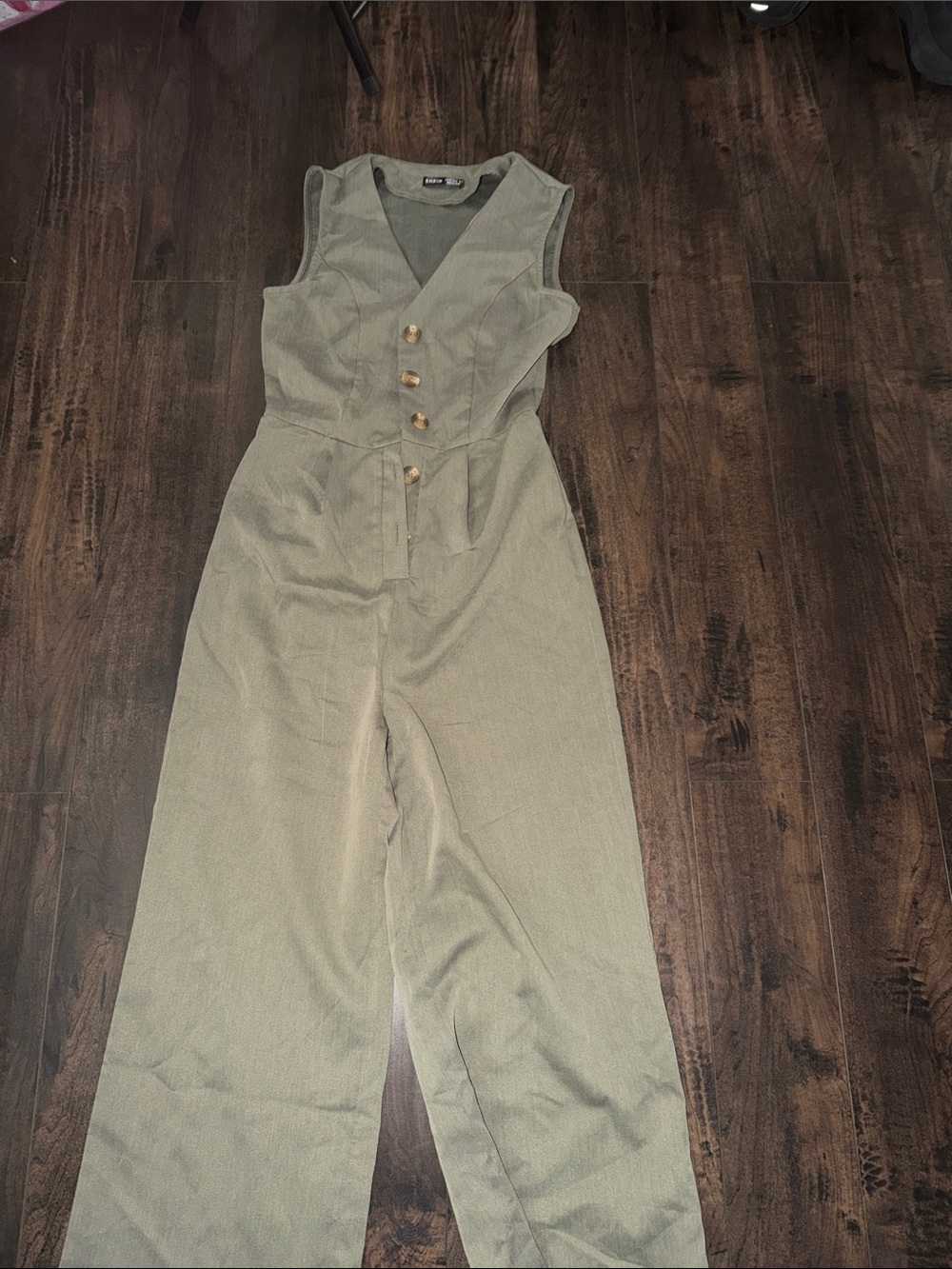 SHEIN Olive Green Sleeveless Button-Front Wide-Leg Jumpsuit